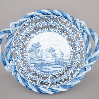 A very large French faience open-worked basket, 19th C.